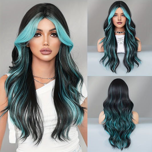 NAMM Glamorous Black & Green Highlight Wig