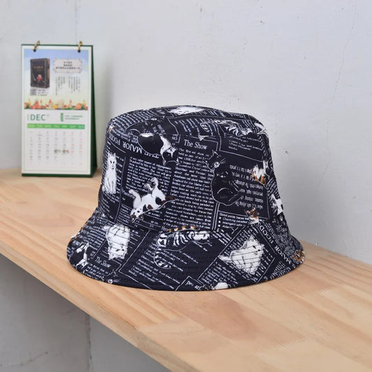 women's cute cat big eaves bucket hat