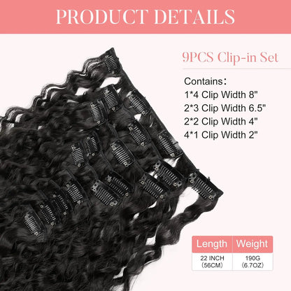 9PCS 22 Inch Curly Clip In Hair Extensions