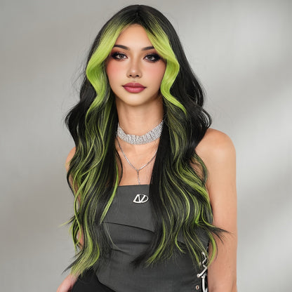 NAMM Glamorous Black & Green Highlight Wig