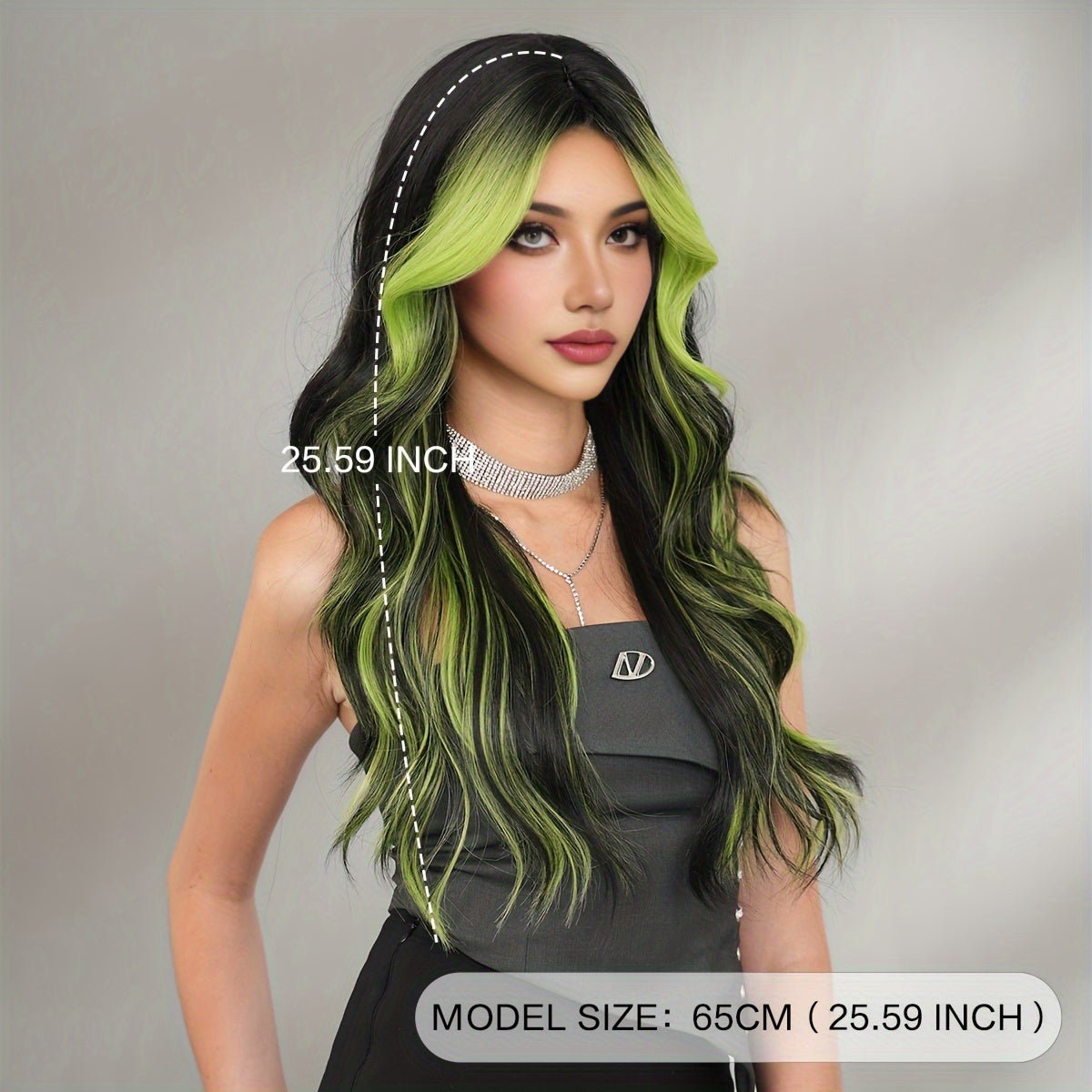 NAMM Glamorous Black & Green Highlight Wig