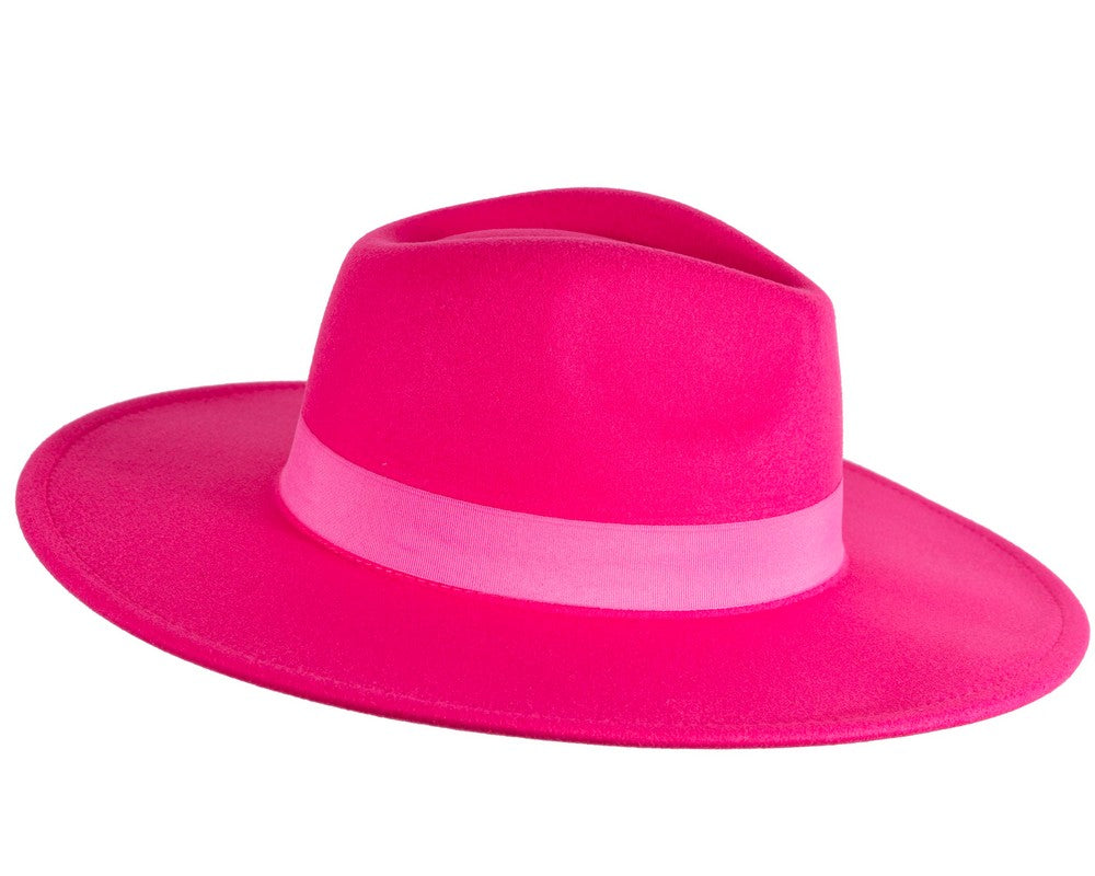Hot pink wide brim fedora hat