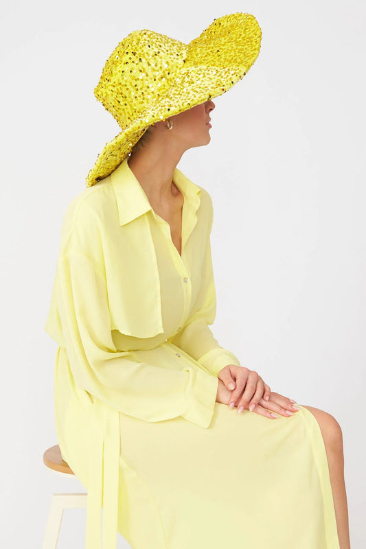 Yellow Sequin Handmade Flapper Hat