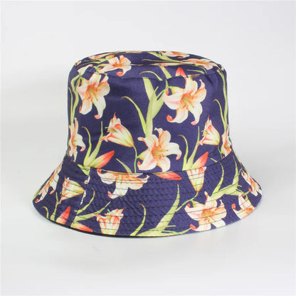 Double-Sided Fisherman Hat Women's Floral Print Sunshade Leaf Animal Cartoon Bucket Cap Spring Summer Elegant Casual Style