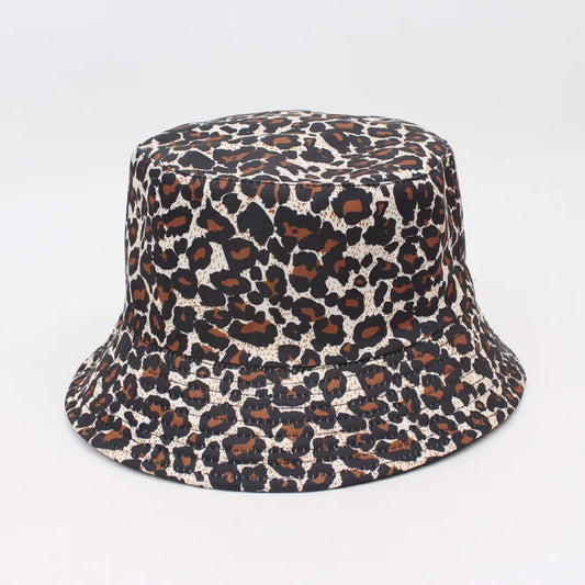 Trendy Double-Sided Wear Digital Print Leopard Pattern Fisherman Hat Women's Sunshade Cap Unisex Couple's Bucket Hat