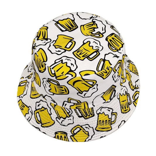 Outdoor Spring Summer Beer Pattern Bucket Hat Unisex Sun Protection Fisherman Style Retro Design Fashionable All-Season Cap