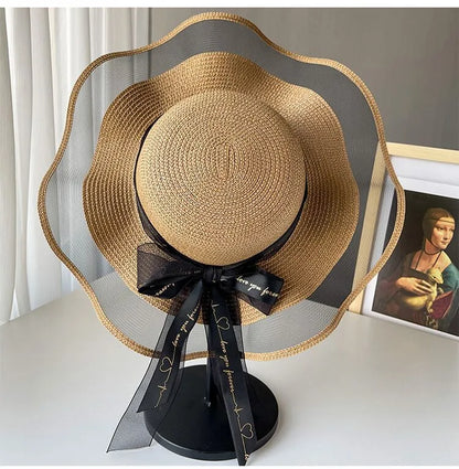 Straw Hat Women's Summer Beach Seaside Travel Sunshade Holiday Sunscreen Big Hat Brim Big Rim Cool Hat Internet Red Sun Hat