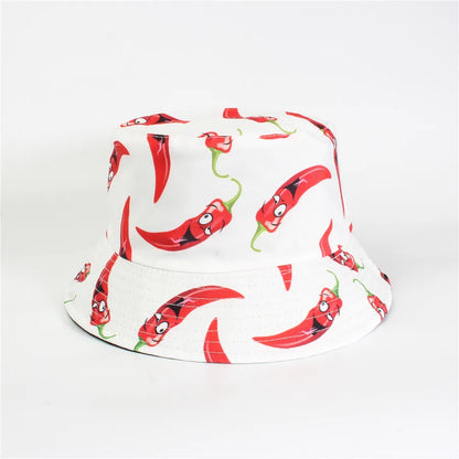 Double-Sided Fisherman Hat Women's Floral Print Sunshade Leaf Animal Cartoon Bucket Cap Spring Summer Elegant Casual Style