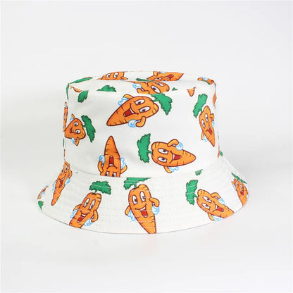 Double-Sided Fisherman Hat Women's Floral Print Sunshade Leaf Animal Cartoon Bucket Cap Spring Summer Elegant Casual Style