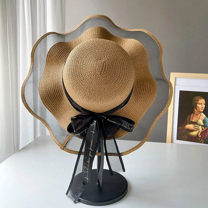 Straw Hat Women's Summer Beach Seaside Travel Sunshade Holiday Sunscreen Big Hat Brim Big Rim Cool Hat Internet Red Sun Hat