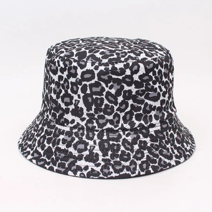 Trendy Double-Sided Wear Digital Print Leopard Pattern Fisherman Hat Women's Sunshade Cap Unisex Couple's Bucket Hat