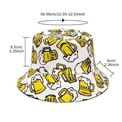 Outdoor Spring Summer Beer Pattern Bucket Hat Unisex Sun Protection Fisherman Style Retro Design Fashionable All-Season Cap