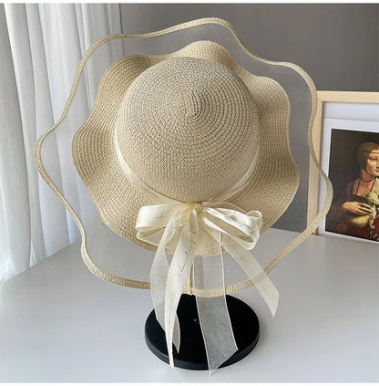 Straw Hat Women's Summer Beach Seaside Travel Sunshade Holiday Sunscreen Big Hat Brim Big Rim Cool Hat Internet Red Sun Hat