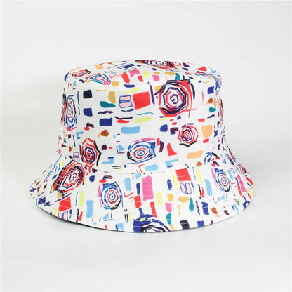 Double-Sided Fisherman Hat Women's Floral Print Sunshade Leaf Animal Cartoon Bucket Cap Spring Summer Elegant Casual Style