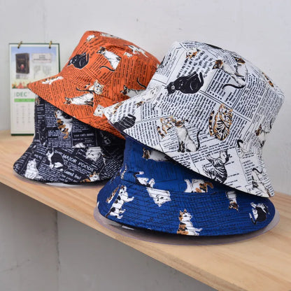 women's cute cat big eaves bucket hat